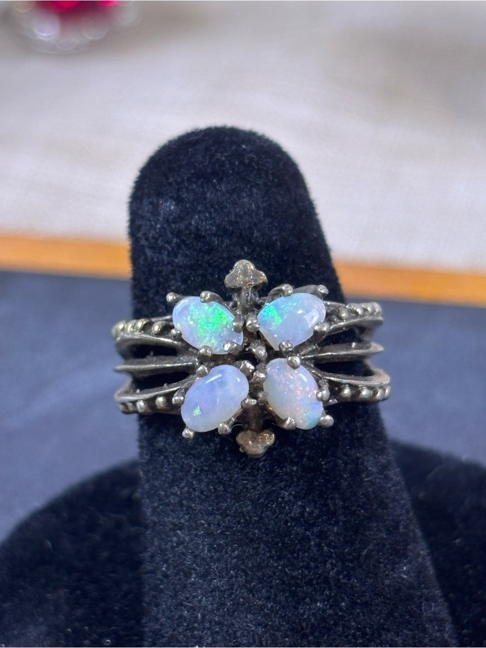 Opal Cluster Sterling-Style Multi-Band Ring in White Opal